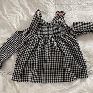 Re-Named black and white check cold shoulder shirt